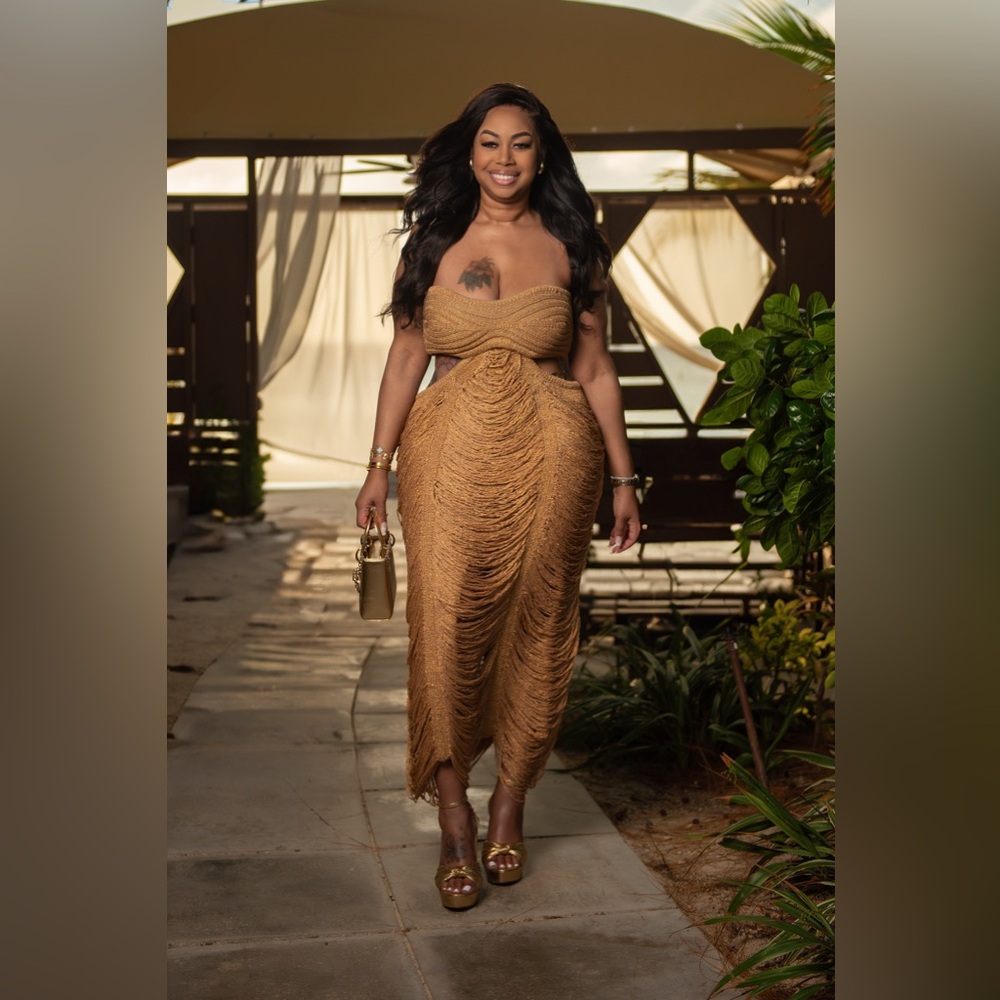 Cult Gaia Crescent Dress in Metallic Gold